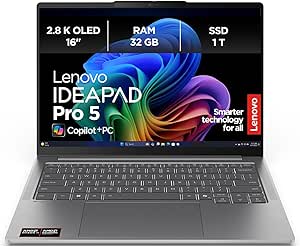 Lenovo IdeaPad Pro 5 AI Laptop | 16” 2.8K OLED Display | Copilot+ PC | AMD Ryzen AI AI 7 350 | 32GB RAM | 1TB SSD | AMD Radeon Grafik | Windows 11 Home | QWERTZ | Luna Grau | 3 Monate Premium Care