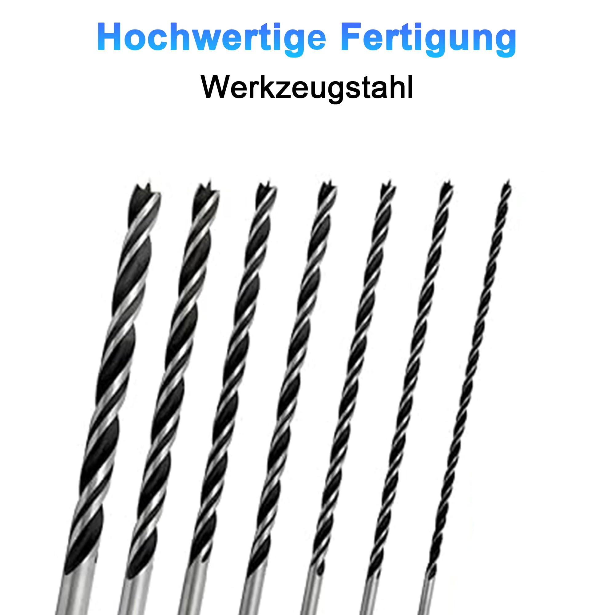 Long Wood Drill Bit 7 Pcs Set, HSS-G Wood Drill Bit Set, Wood Drill Bit 4mm, 5mm, 6mm, 7mm, 8mm, 10mm, 12mm X 300mm Long, For Wood