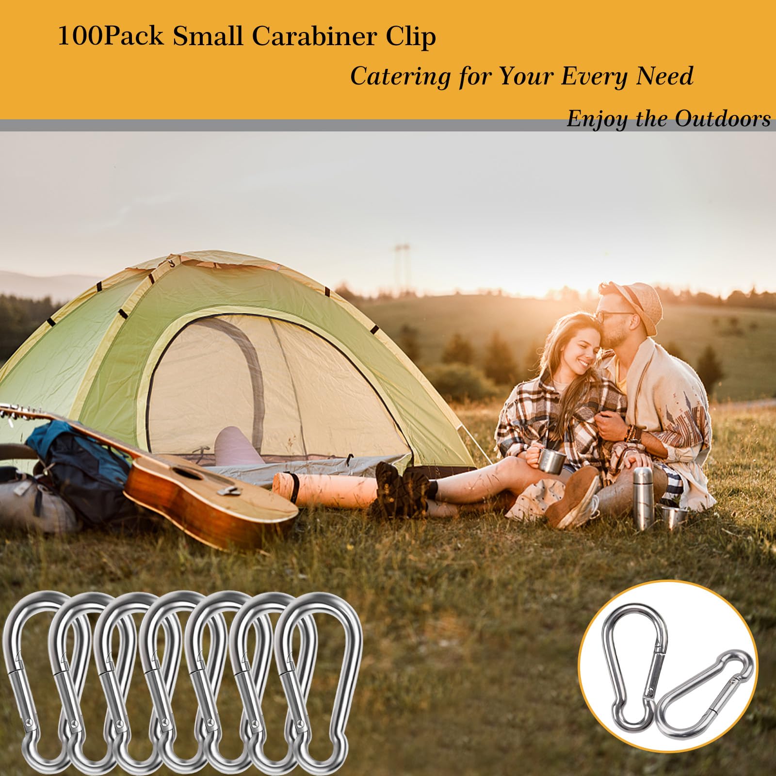 200 mosquetones con resorte, M4 de 1.55 pulgadas, gancho de resorte de acero galvanizado resistente, clip de llavero de enlace rápido para llaves, juego de columpio, camping, pesca, senderismo, viajes
