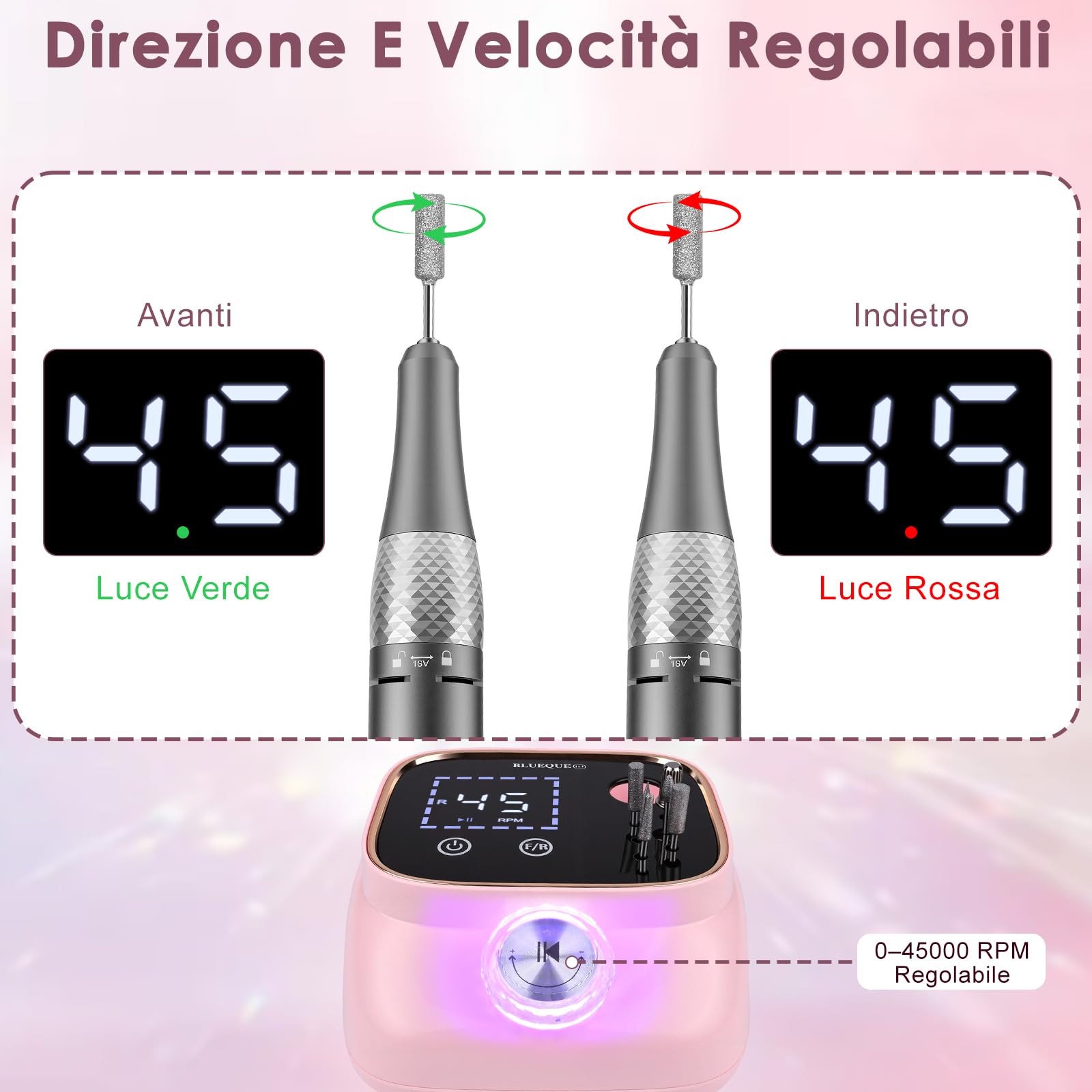 Dreamhigh® Fresa per Unghie Professionale 45000 RPM, Lima Unghie Elettrica, Fresa Unghie, Portable Nail File Kit, Manicure e Pedicure, Trapano Elettrico per Rimozione Gel/Smalto, Rosa