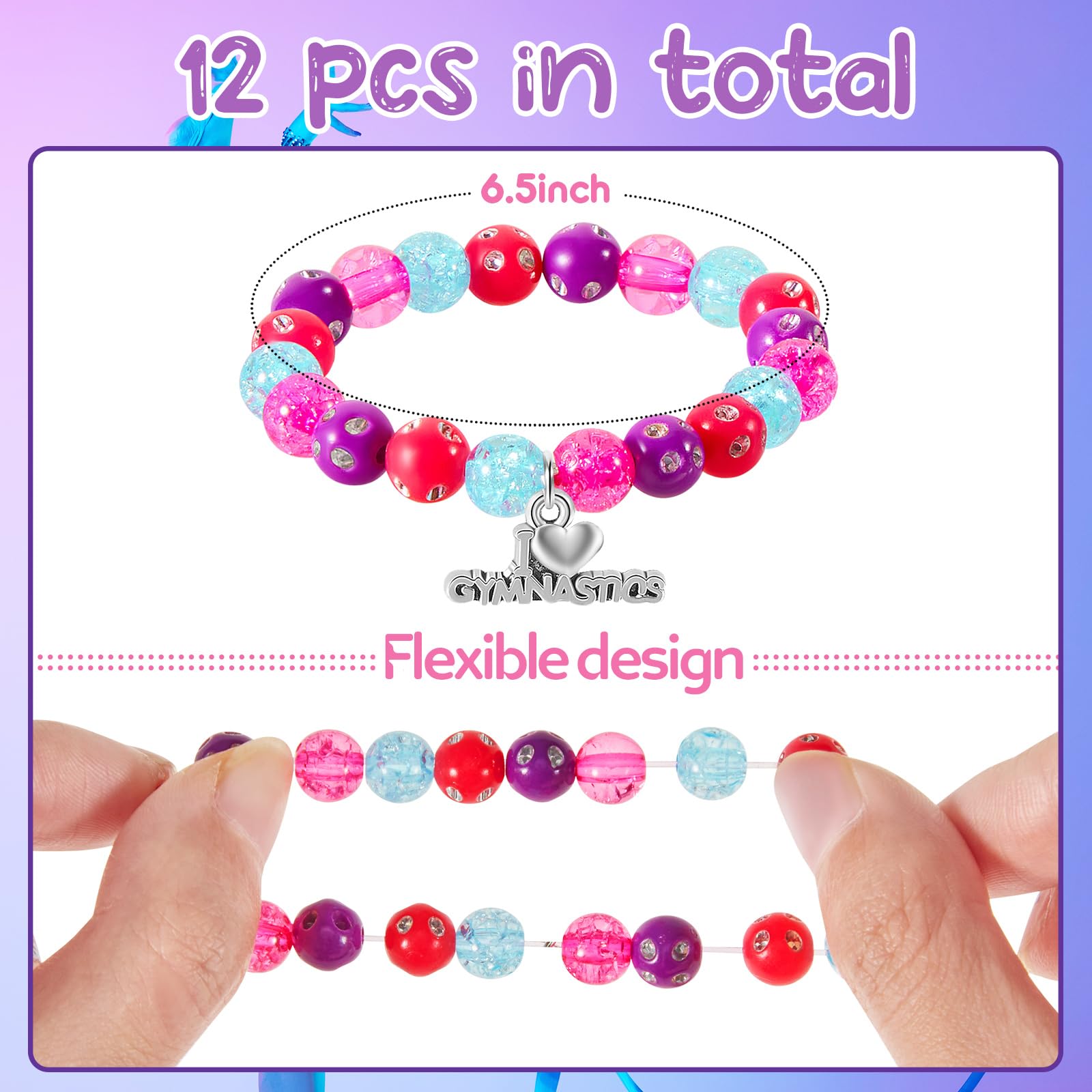 Sasylvia 12 Pcs Gymnastics Bracelets Bulk Gymnastics Gifts Pink Sports Fan Bracelets Jewelry Charm Birthday Party Favors Supplies for Girls Women