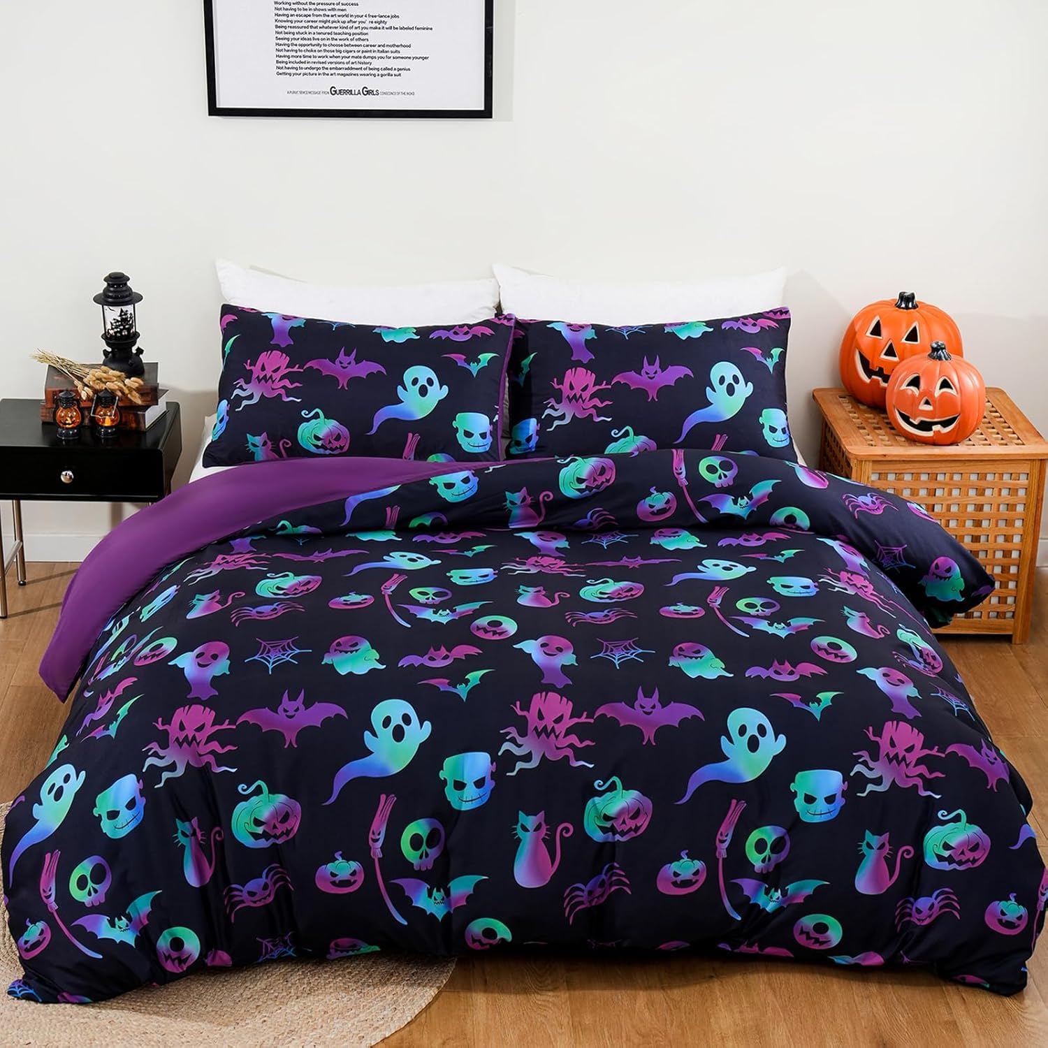 Parure de lit citrouille Halloween pour grand lit chambre adulte