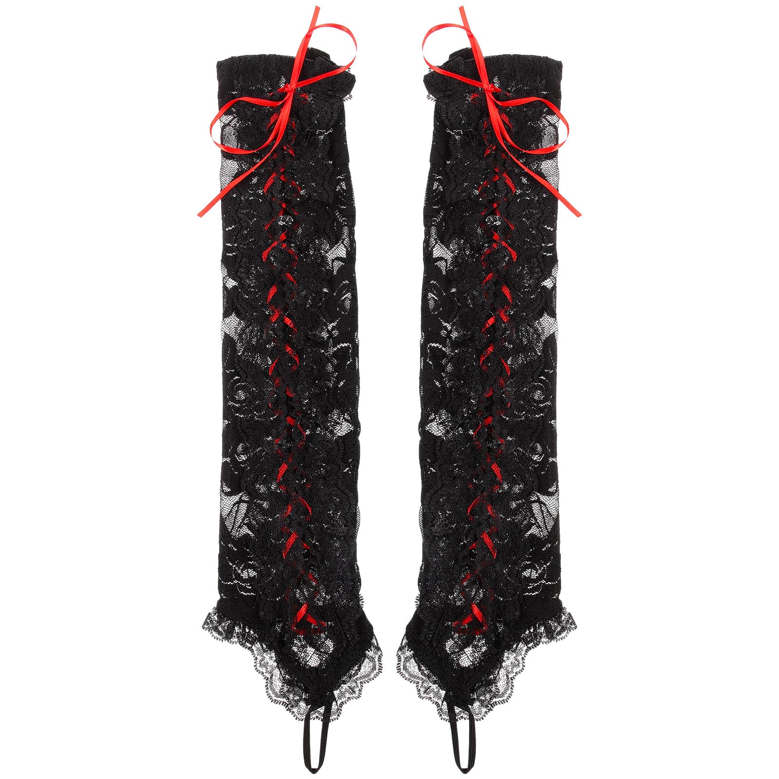 LUOZZY Halloween Lace Arm Gloves Tying Up Gloves Festival Props Costume Elbow Arm Lace Sleeves Party Favors - Black Red
