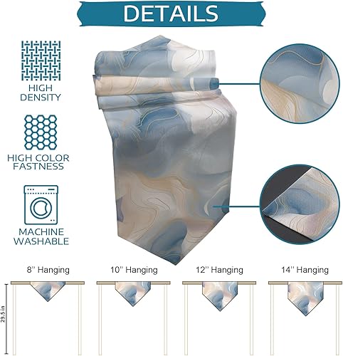 Miniatura 7 de Camino de mesa de lino, 72 pulgadas de largo, textura abstracta de mármol ombré, camino de mesa de arpillera lavable, piedra moderna con línea