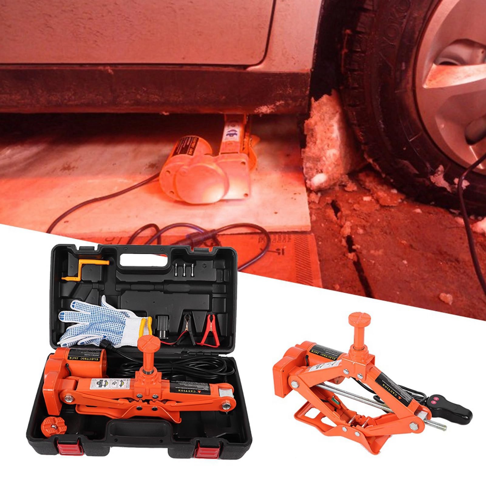 Cric Elettrico a Forbice Cric Automatico Ad Alta Resistenza da 12 V e Set di Chiavi Elettriche per Sostituzioni e Riparazioni di Emergenza Pneumatici su Strada Compatto e Durevole (Set