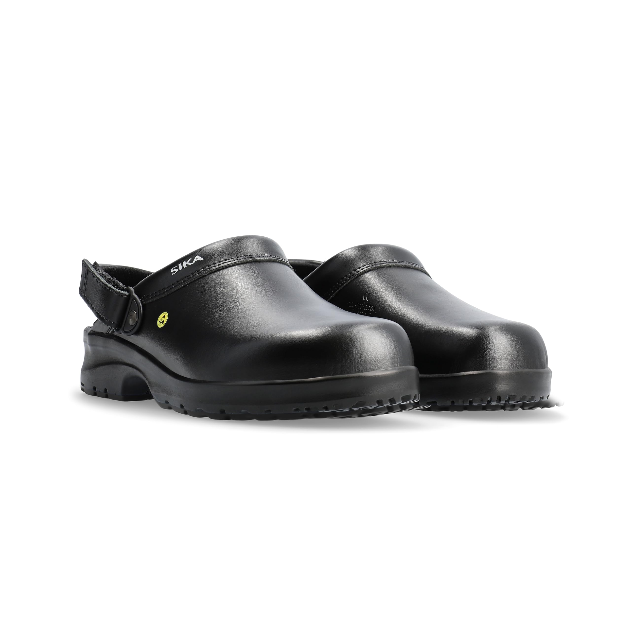 SIKA Unisex-Clogs mit Fersenriemen, rutschfeste Arbeitsschuhe, Permair-Leder, stoßdämpfende Sohle, ESD-geprüft, waschbare Innensohle, professionelle Clogs für die Lebensmittel- & Reinigungsindustrie