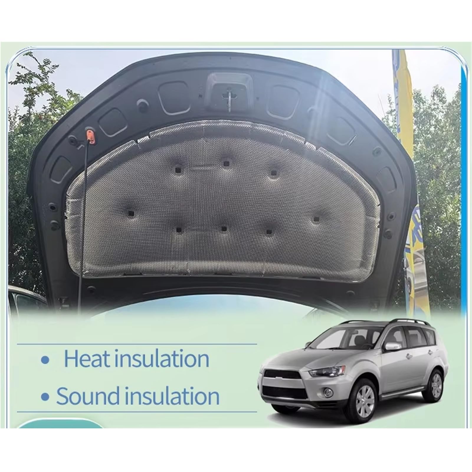 Mitsubishi Outlander ZG 2006 2007 2008 2009 2010 2011 2012 izolacja akustyczna maski silnika z bawełny