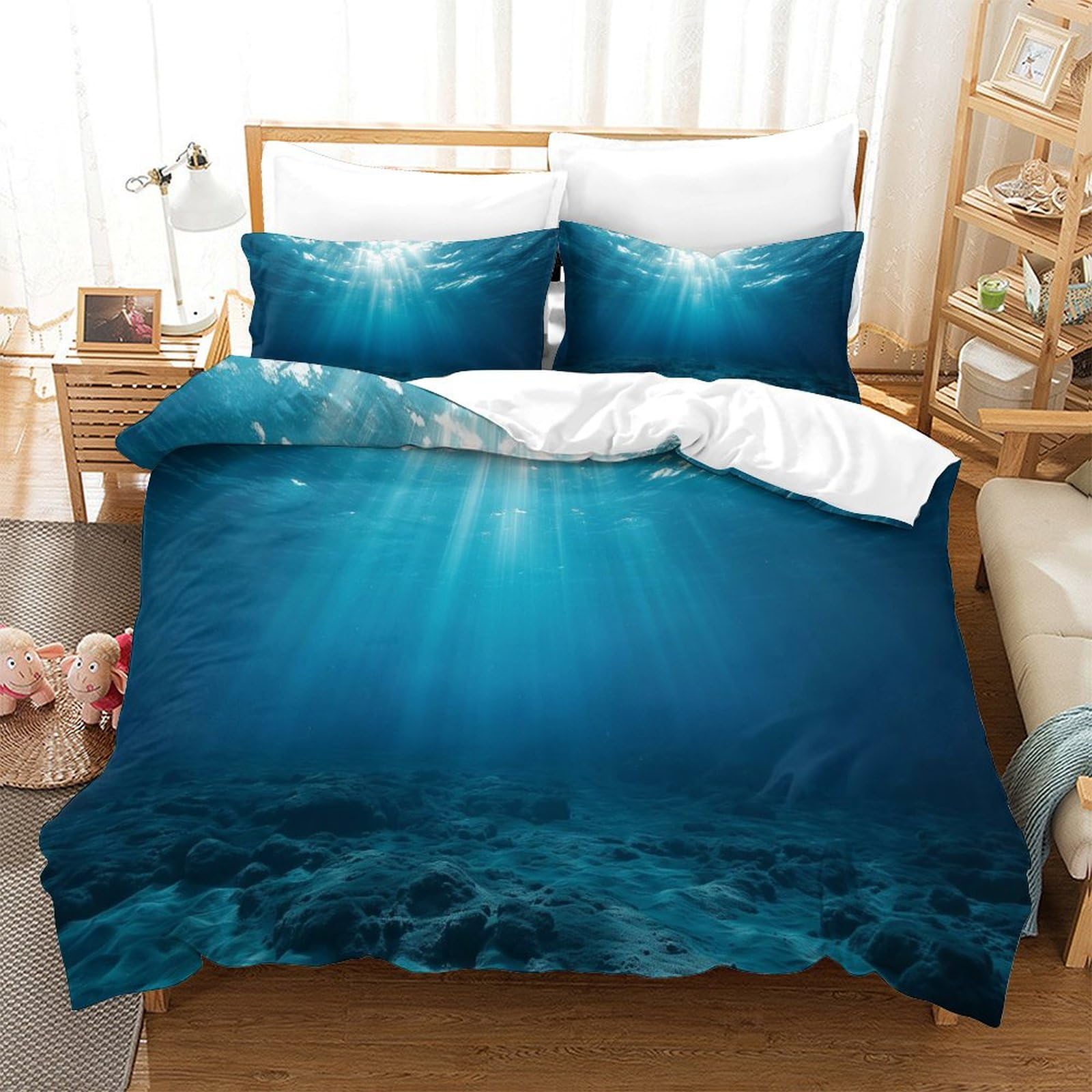 P1s9u7w5y Water Ripple-6 3D Printed Ocean Sunlight Duvet Cover Set 3Pcs Microfiber Underwater Bedding Set Double（200X200cm）