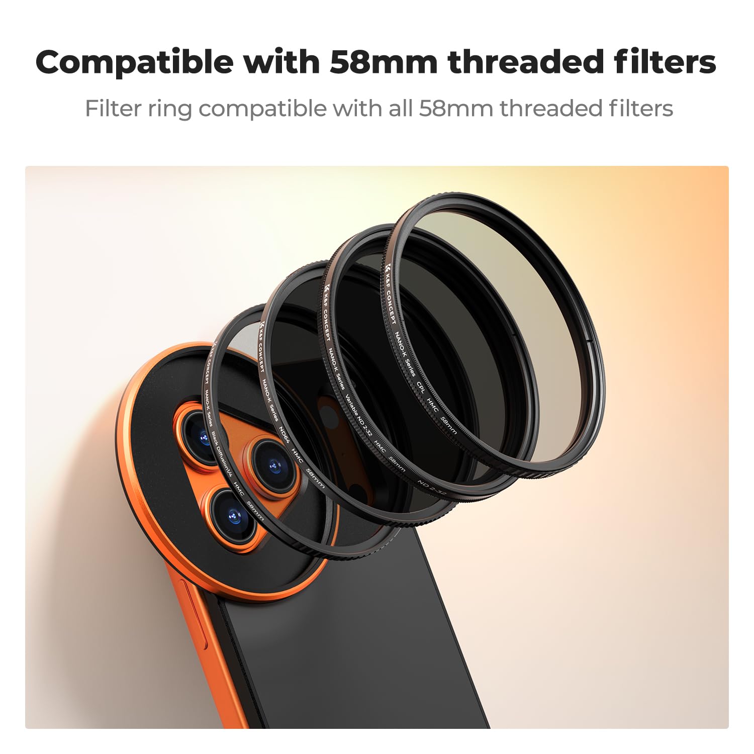 K&F CONCEPT Adattatore di Supporto per Filtro di Lente Magnetico a Doppio Lato, Compatibile con iPhone 17 Pro e Filtri a Filettatura 58mm, Supporto per Filtro di Telefono (Filtro Non Incluso)