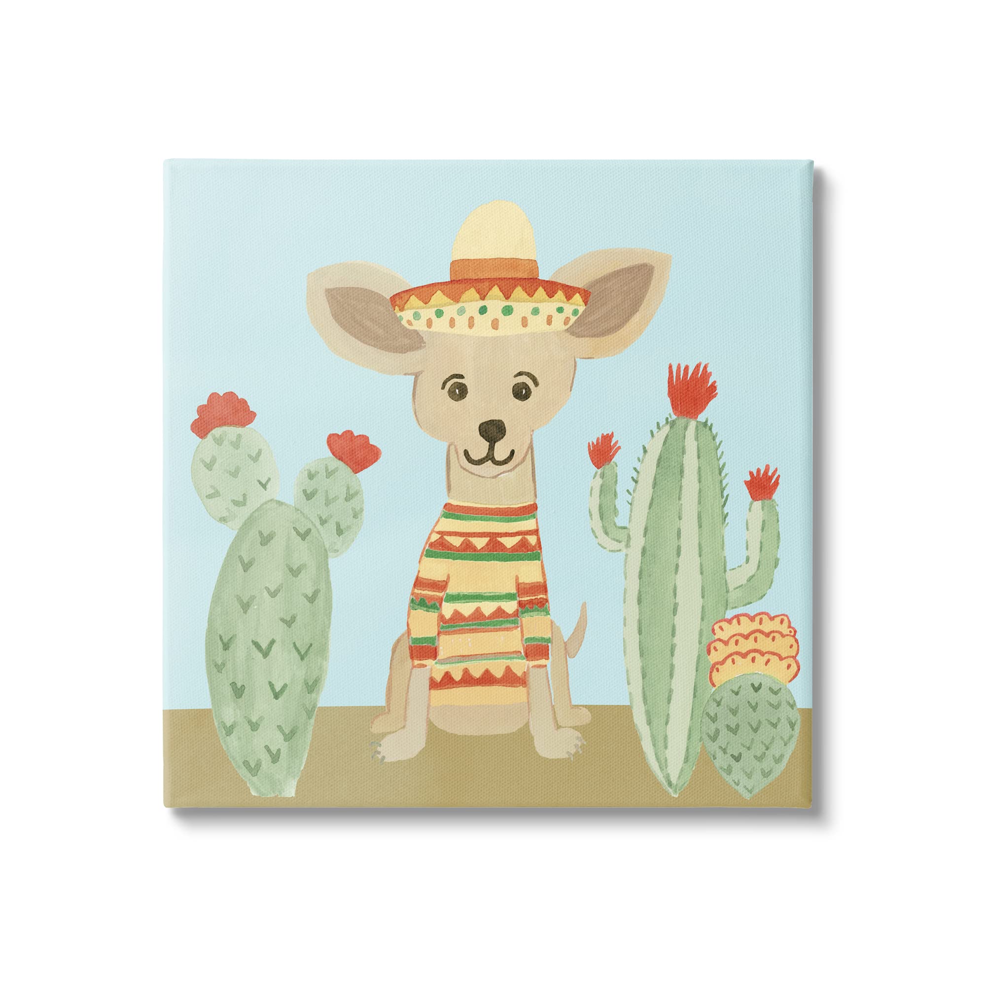 Stupell Industries Small Chihuahua Dog Sombrero Desert Cactus Plants,Design by Heather Strianese