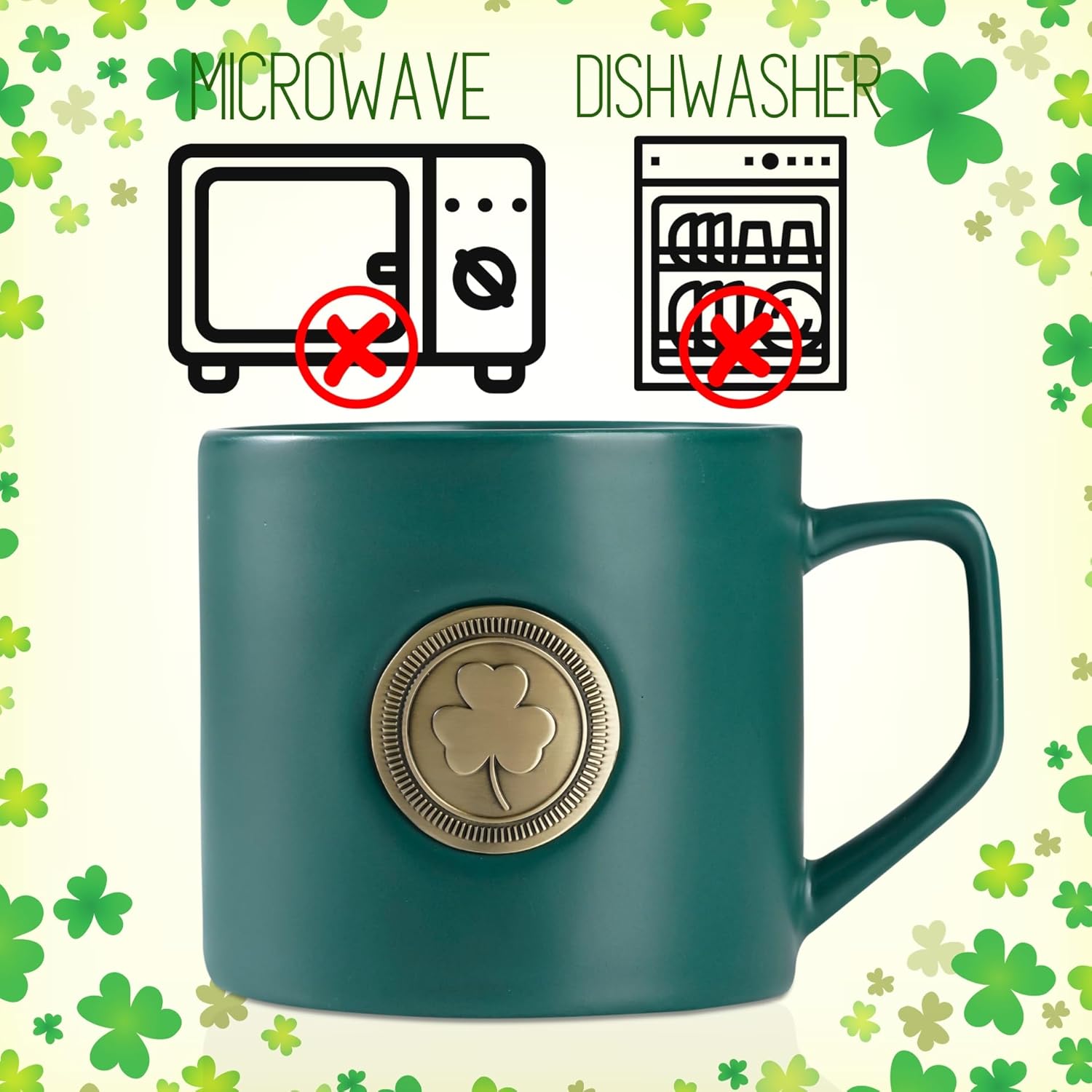 Onebttl Irish Gifts for Men, Women, Shamrock Irish Coffee Mug with Golden Badge, 15oz/450ml Ireland Gift Mug for Christmas, St. Patrick's Day for Friends Coworker Teacher - Image 5