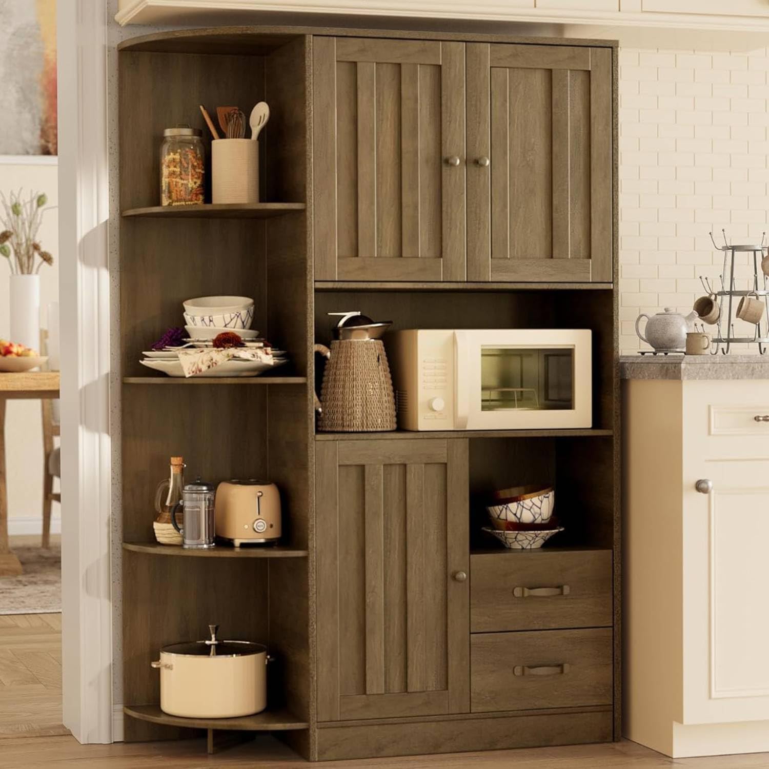 Amazon.com: Gizoon 60.4" Farmhouse Kitchen Pantry Storage Cabinet with ...