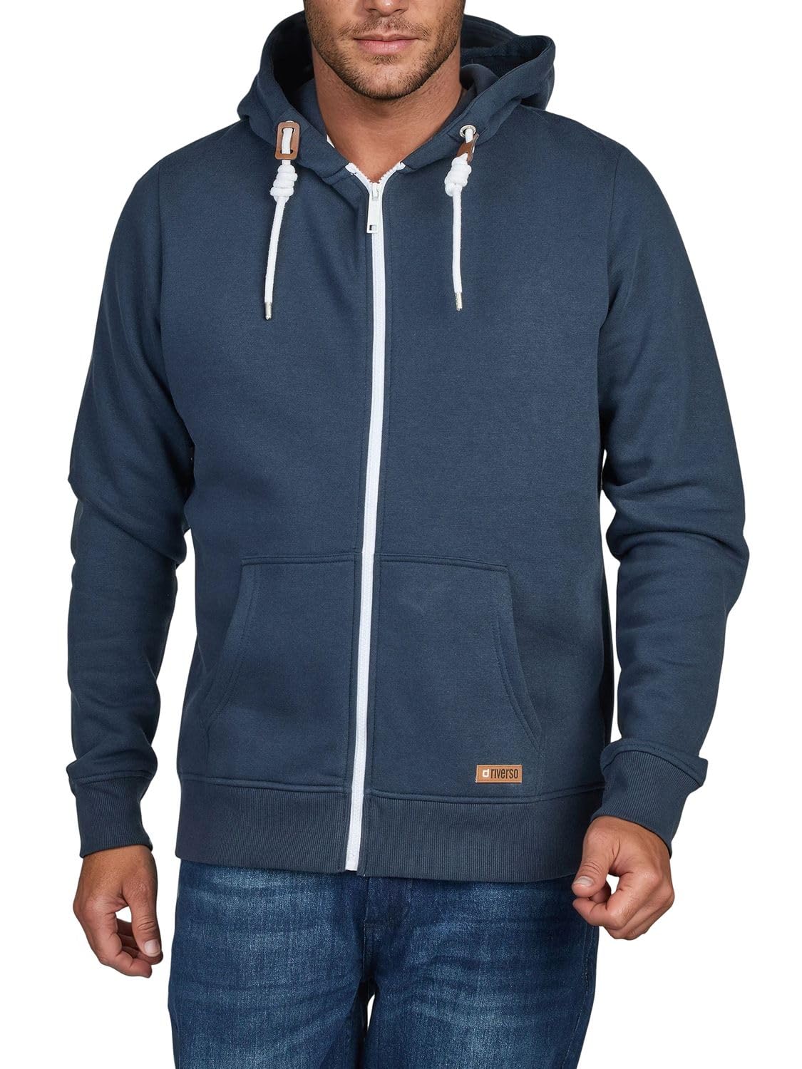 riverso Men's Hooded Jacket RIVThilo Sweat Jacket Sweatshirt Hoodie Zip Basic Plain Cotton Grey Brown Green Red Blue S M L XL 2XL 3XL 4XL 5XL, Navy (19400),