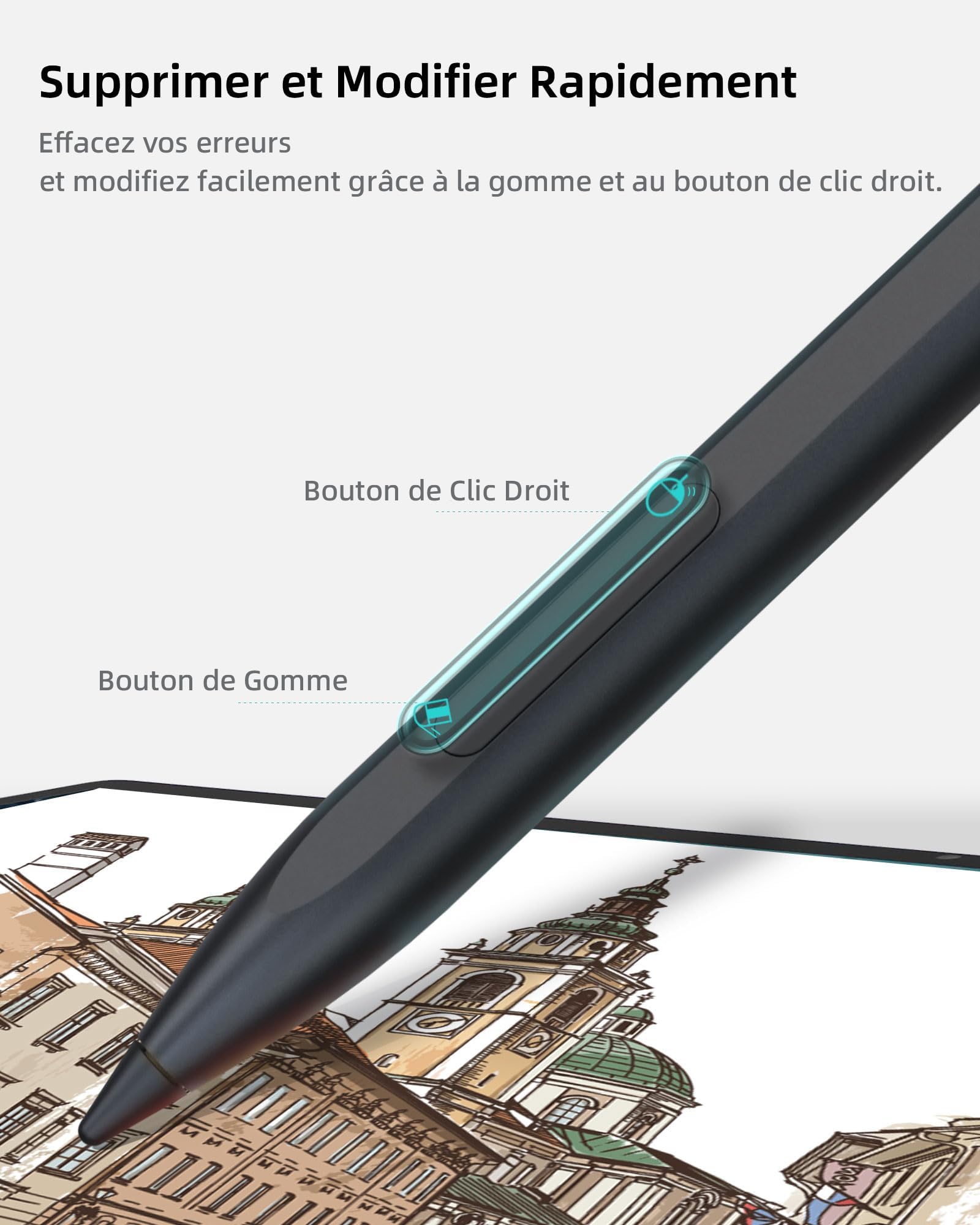 Metapen Stylet M1 pour Surface,300H d'Autonomie,Charge Rapide USB-C,2 en 1 Bouton,Super Magnétique,Reject de Paume,Stylet pour Surface Pro 10/X/9/8/7/6/5/4,Surface Laptop 2/3/4/5/Duo/Studio/Kobo/ASUS