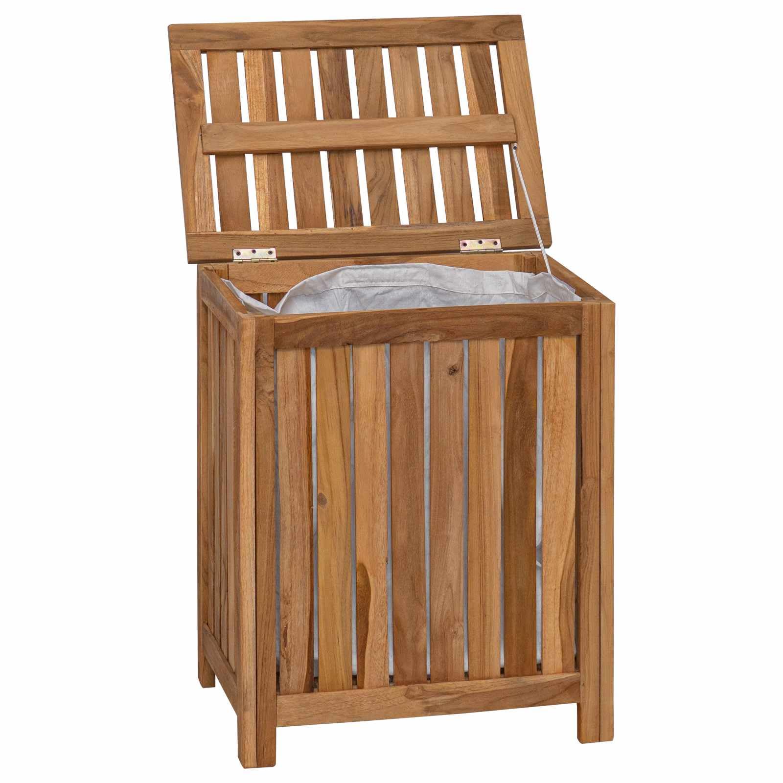 Wäschekorb Rechteckig 50 x 35 x 60 cm Massivholz Teak | Massives Teakholz, geschlitztes Muster für Belüftung, robuste Struktur, einfache Pflege mit feuchtem Tuch