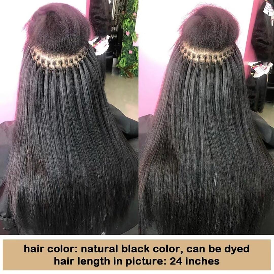 Yaki Straight I Tip Human Hair Extension Light Yaki Pre Bonded Microlink Brazilian Remy Stick I Tip Hair Micro Beads 22inch Cold Fusion I Tip Extensions Human Hair 100g 100pcs