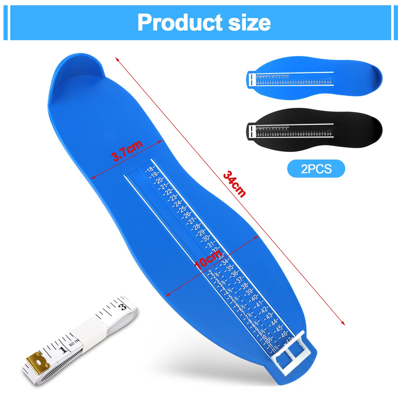 2pcs Pédimètre Adulte，Appareil de mesure des pieds，Pointure Chaussure Mesurer Pied Dispositif de Mesure，Règle de Mesure，pour Déterminer la Pointure 18 à 47 de la taille des chaussures