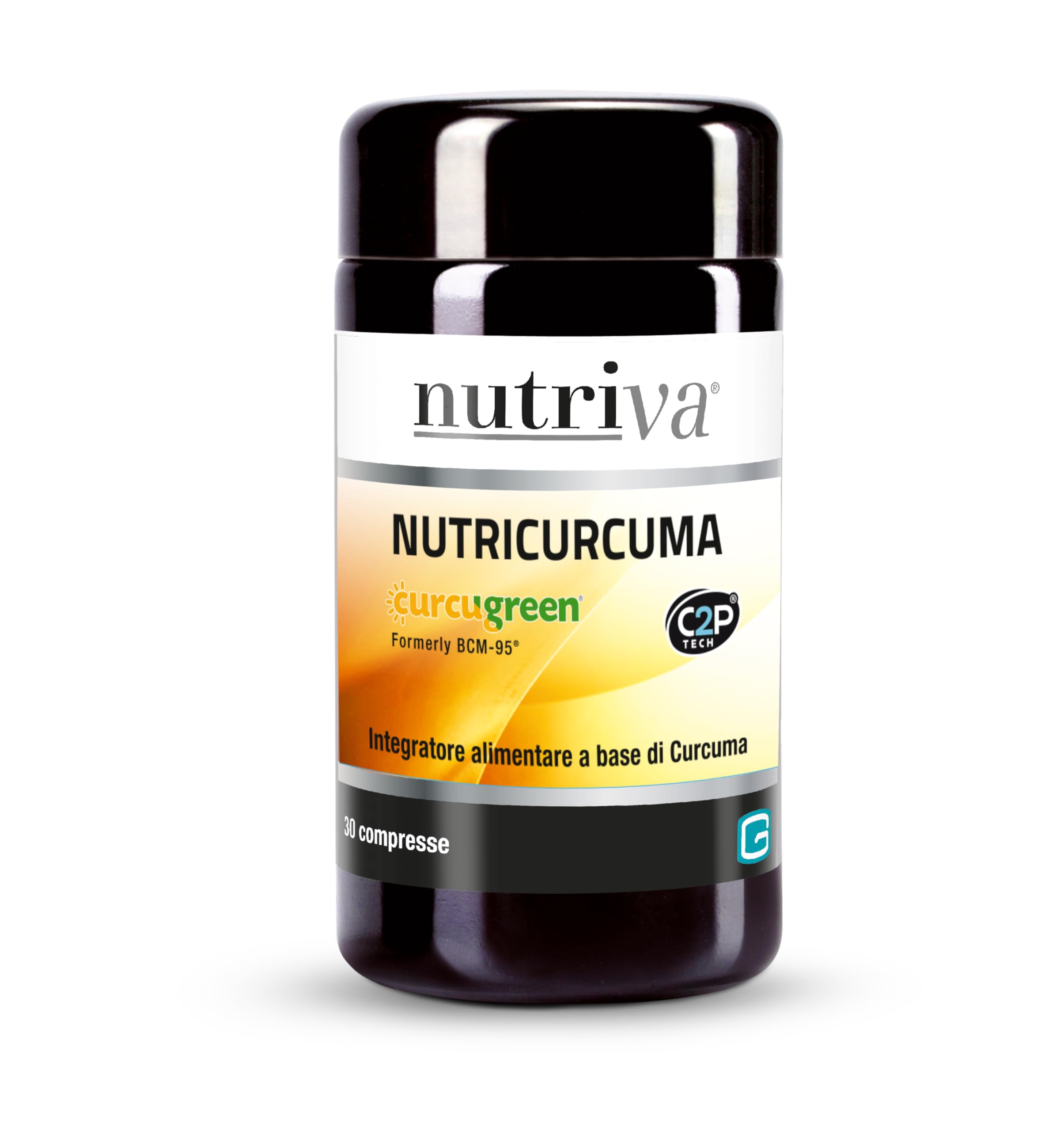 NUTRIVA Nutricurcuma, Integratore Alimentare a Base di Di Curcuma Brevettata Curcugreen, 475mg di Curcuminoidi per Compressa, Adatto Ai Vegani, 30 Compresse