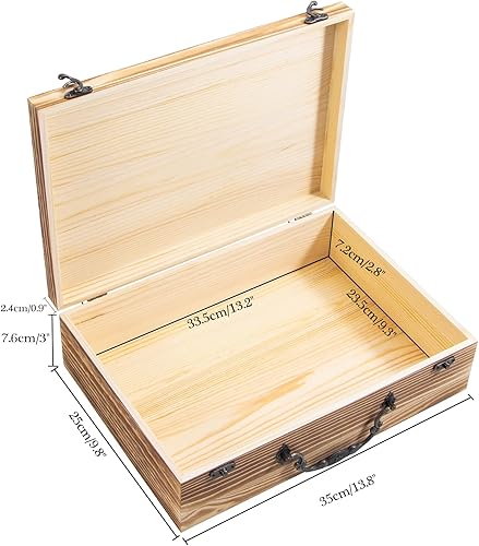 Miniatura 2 de Maleta de madera vintage, 13.8 x 9.8 x 3.9 pulgadas, caja de almacenamiento de madera grande con asa, tapa con bisagras y cierre frontal, cajas de