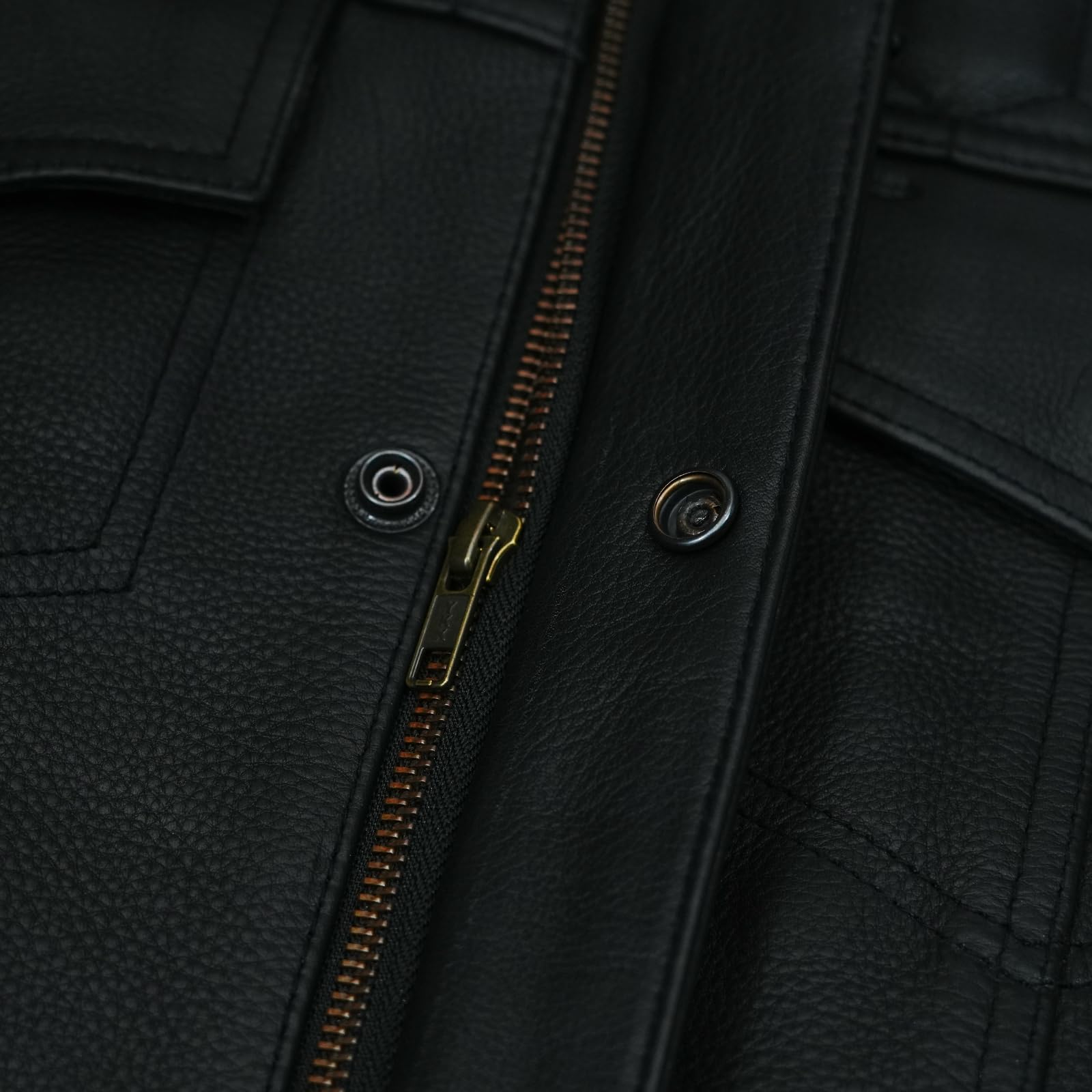 Leatherick Groove Club SOA estilo Chaleco de motocicleta de cuero genuino negro para hombre - Chaleco de transporte oculto con costuras de diamante