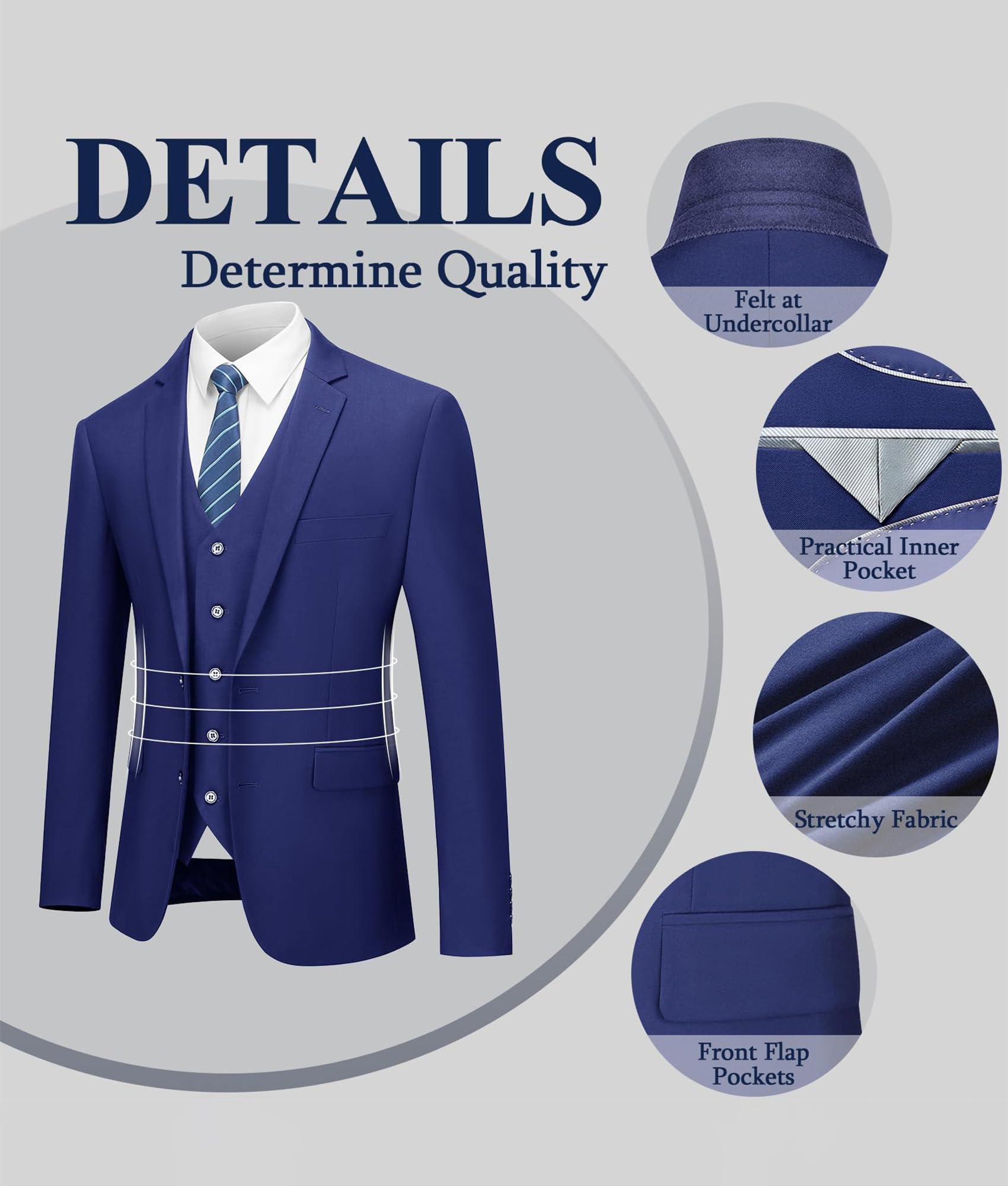 LUPURTY - Traje de 3 piezas para hombre, ajustado, traje para negocios, boda, fiesta, 2 botones, blazer de esmoquin, chaqueta, chaleco y pantalones