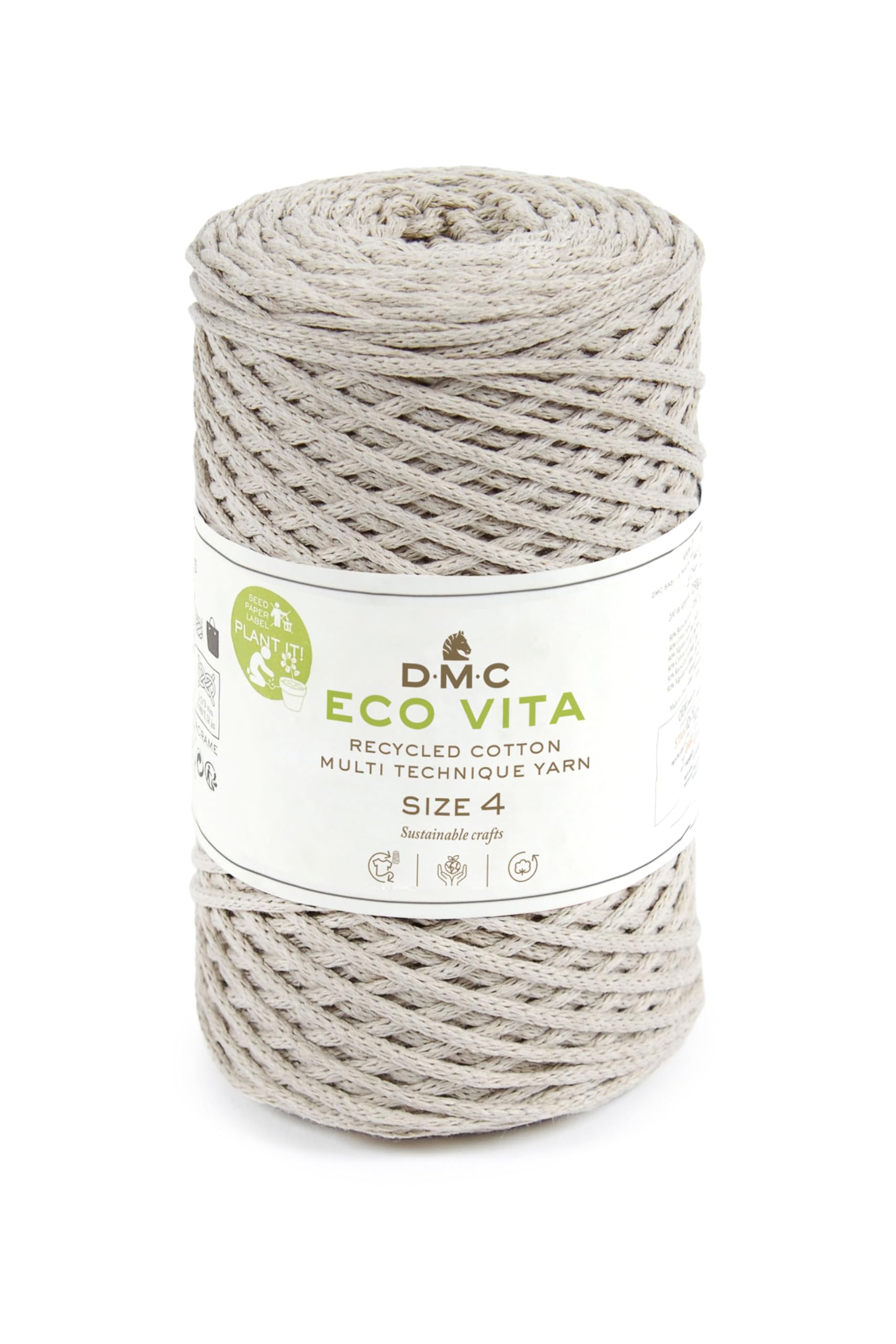 DMC Eco Vita 4, Off White Crochet Knitting Macrame Yarn, 250g