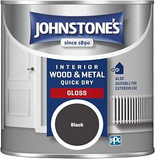 Johnstone's - Quick Dry Gloss - Black - Gloss Finish - Water Based - Interior Wood & Metal - Radiator Paint - Low Odour - Dry in 1-2 Hours - 3m2 Coverage per Litre - 0.25 L