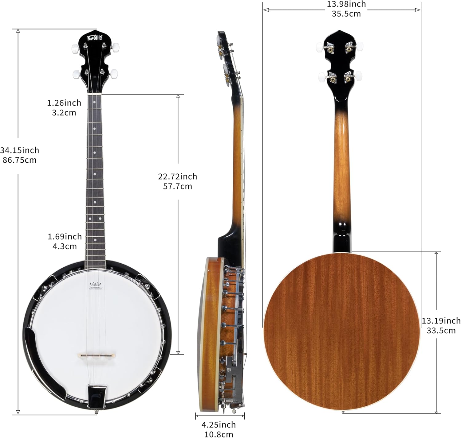 4 String Banjo Solid Back with beginner Kit Remo Head Coated Top Sapele Body Material Sapele Back Material Type Okoume Neck Material Type