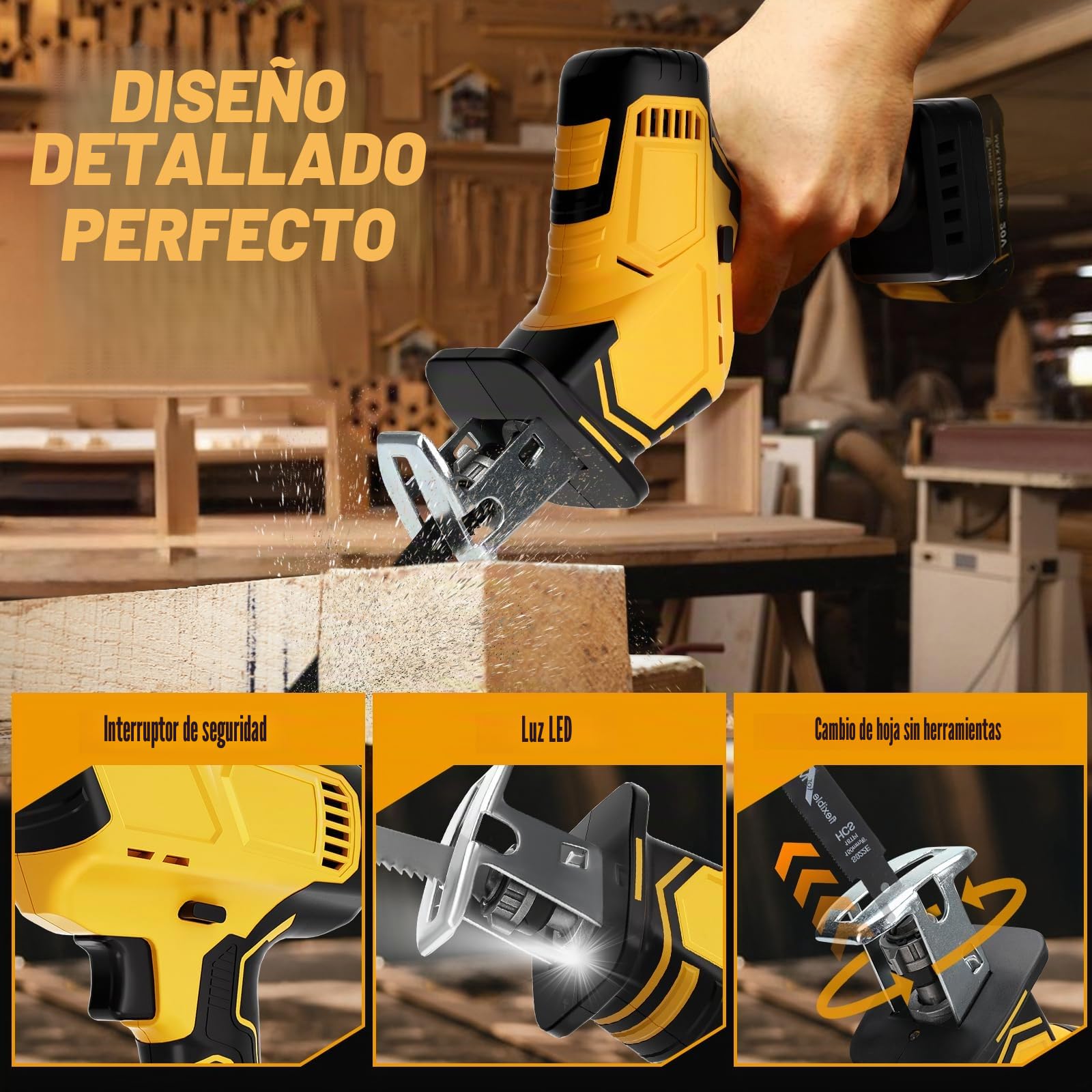 WingFly Sierra sable inalámbrica para Dewalt 18 V, 20 V batería, Sierra Alternativa profesional con 4 hojas, 2700 rpm, Sierra Recíproca Eléctrica con Velocidad Variable