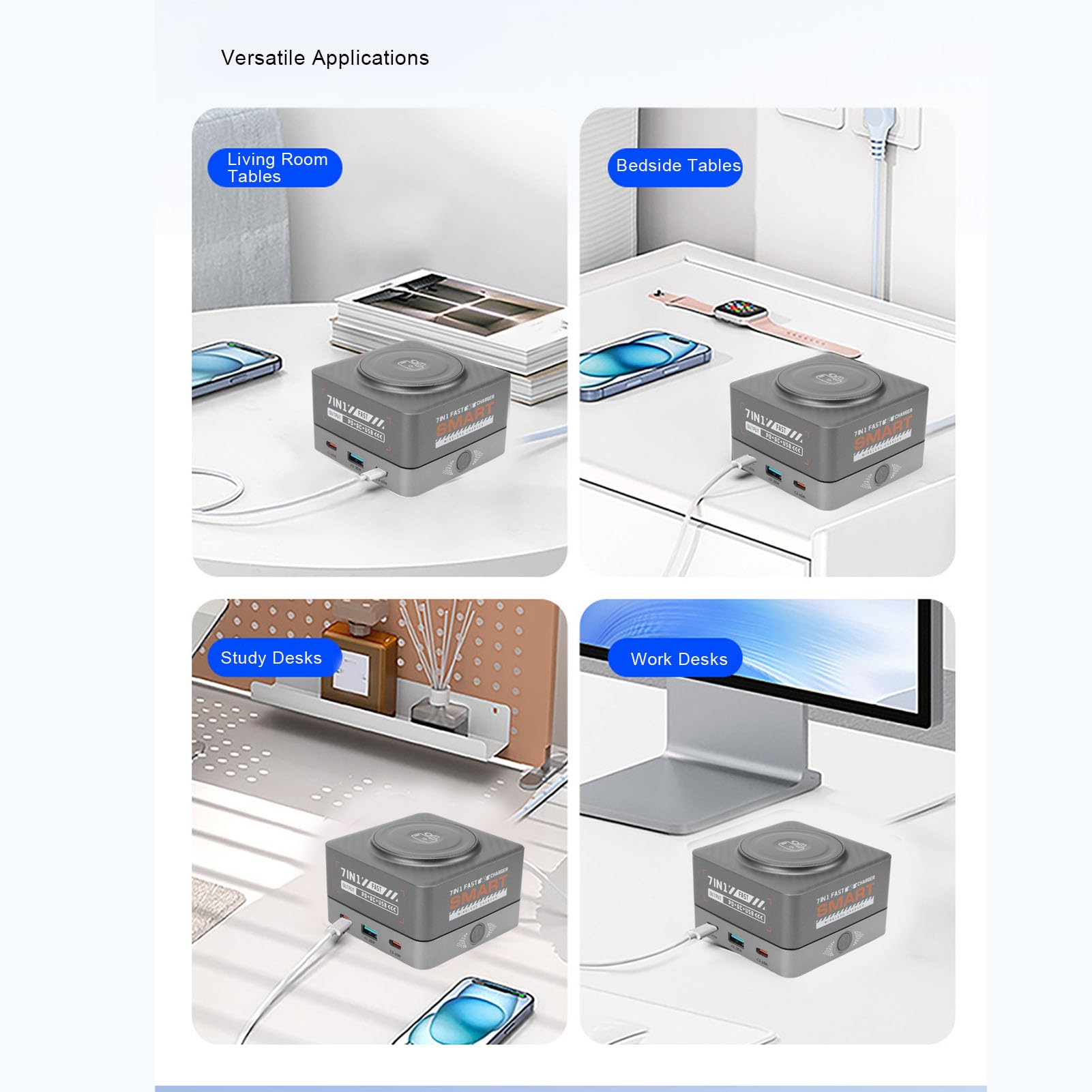 Diyeeni Stazione di Ricarica da Tavolo a 6 Porte, Hub Caricabatterie Rapido da Parete da 80 W con Caricabatterie Wireless per Smartphone, Tablet e Altro, Stazione di Ricarica USB (Spina europea)