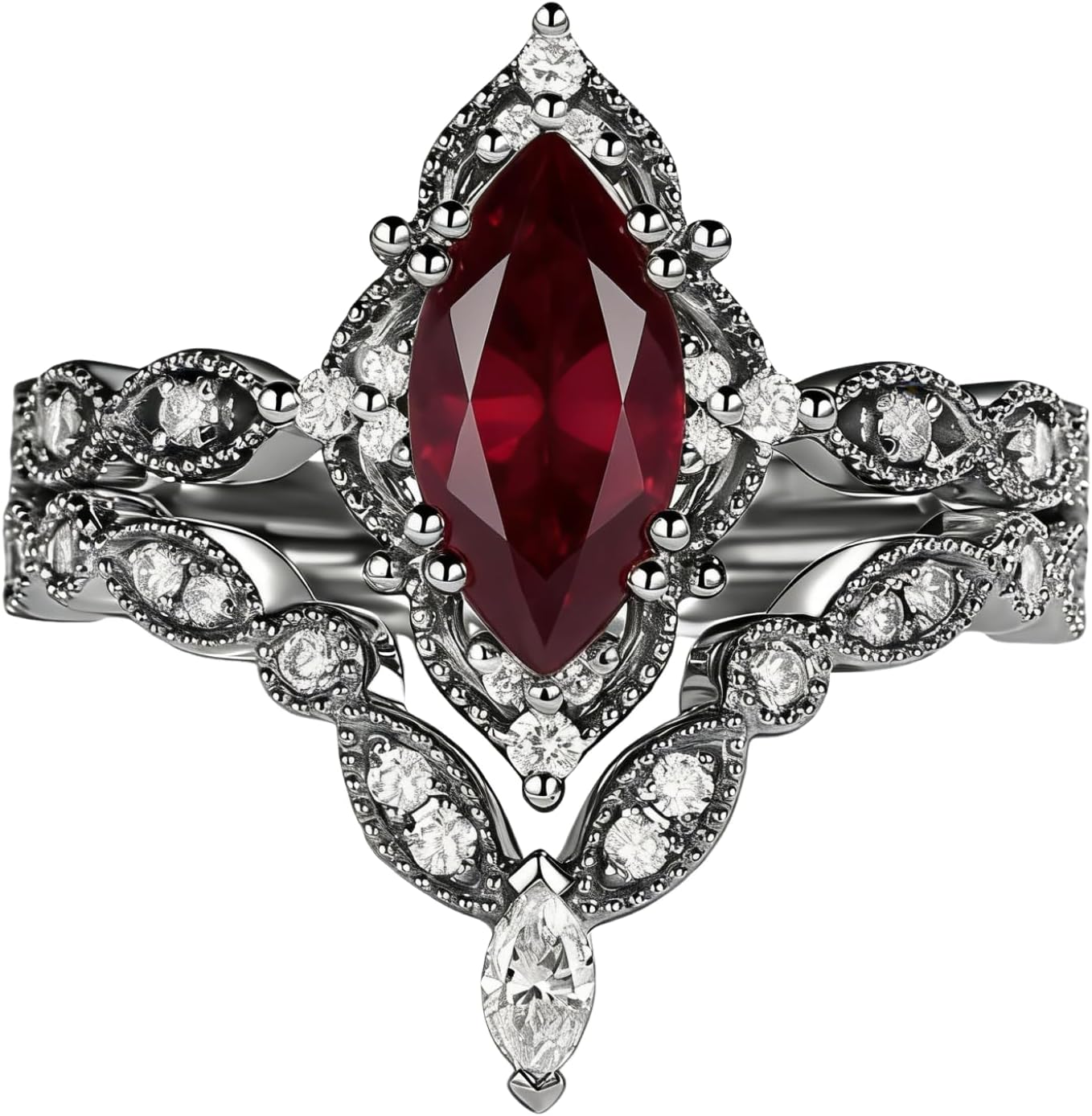 1/1.5/2 Ct Kite Cut Garnet Rings for Women 925 Sterling Silver 10K 14K 18K Gold Gothic Garnet Wedding Ring Set White Yellow Rose Black Gold Bridal Promise Anniversary Rings for Women