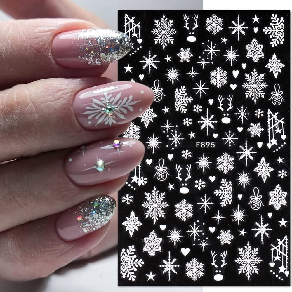 JMEOWIO Nagelsticker Weihnachten – 8 Blatt Mit Schneeflocken & Winter-Motiven, Selbstklebend – Für DIY Nageldesign