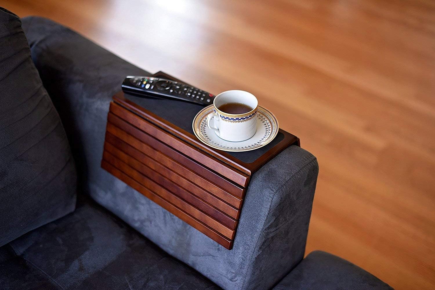 Sofa Armrest Table Tray Round and Square Couch, Loveseat, Recliner Rest for Drinks, TV Controls, Laptop Mice | Non-Slip Surface and Bottom >>> Buy 2 GET