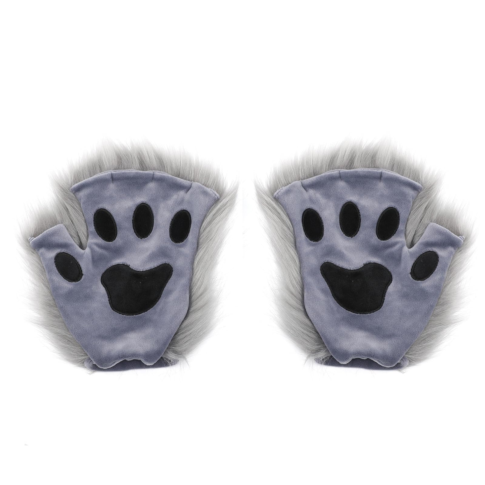 Voittozege Wolf Paw Gloves Cat Fingerless Mittens Halloween Costume Plush Gloves Fingerless Paws Werewolf Bear Costume for Adults
