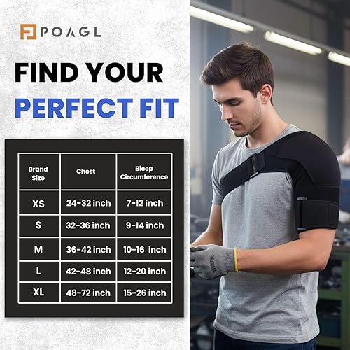 Miniatura 4 de POAGL Soporte de hombro ajustable para hombres, brazo izquierdo y derecho, alivio del dolor para desgarro del puño rotador, manga de soporte de