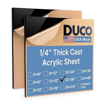 Duco Black Cast Acrylic Sheets 1/4" 6mm Thick 12" x 36" - 2 Pack of USA-Made Opaque Black Plexiglass Sheet - Shatter Resistant Acrylic Board for Signs, Displays, Frames, Decorative Projects