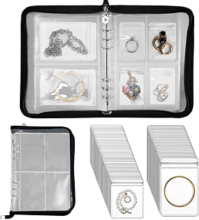 Travel Jewelry Organizer Transparent Jewelry Storage Book Set with Anti-oxidation Pocket Traveling Necklace Earring Organizer for Ring, Bracelets, Postcard (120 Grids +75 Thicken PVC Zipper Bags)