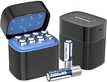 Batteries AA rechargeables Maxfree au lithium avec chargeur, pack de 8 batteries Double A longue dur&eacute;e de 1,5 V 3 600 mWh avec &eacute;cran LED, temps de cycle jusqu'&agrave; 2 500 charges rapides pour appareils photo et jouets d'ext&eacute;rieur Blink