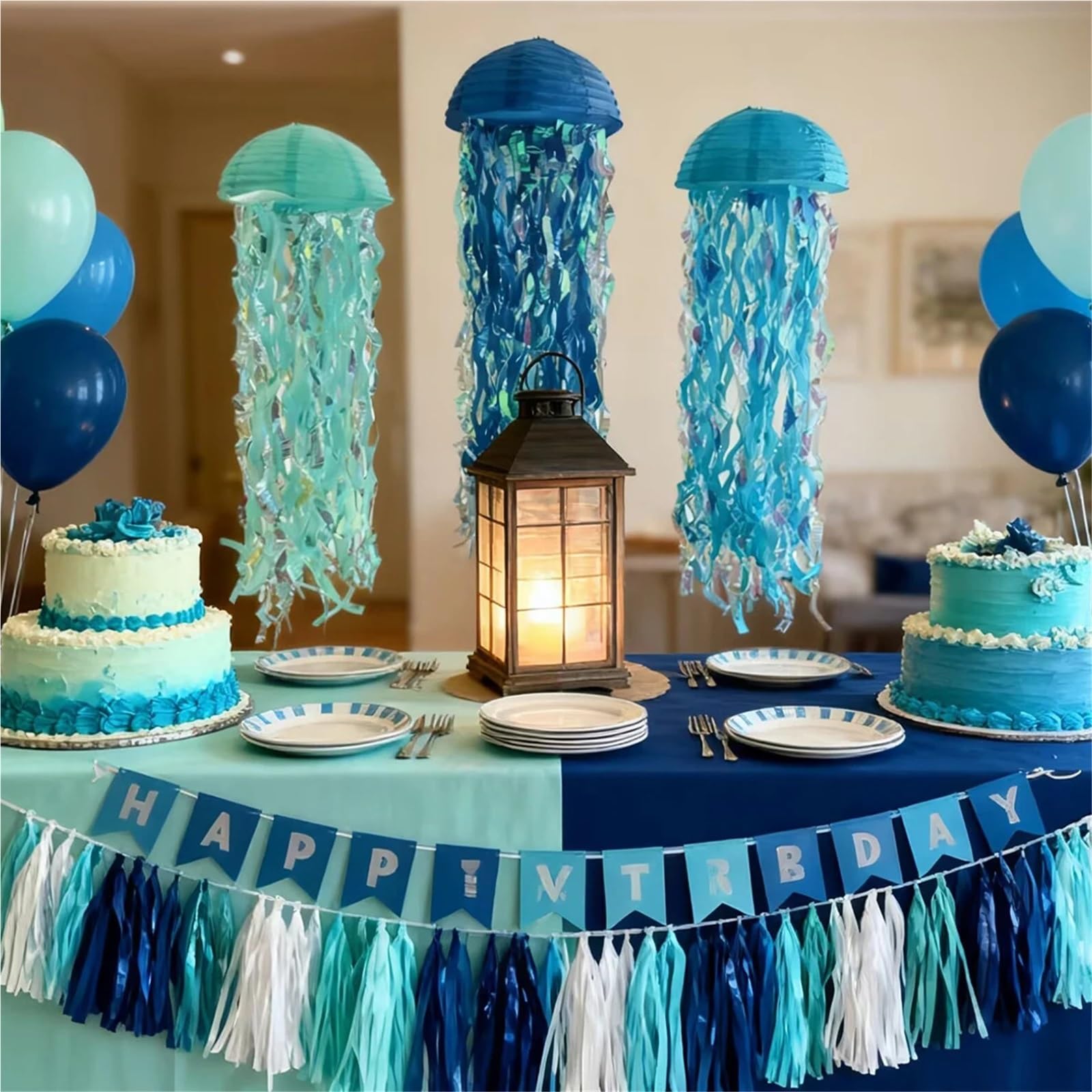 Lanterne di Carta Blu Meduse da 12 Pezzi per Le Feste | Under The Sea Sirena Decorazioni for feste di compleanno Lanterne sospese for doccia nautica