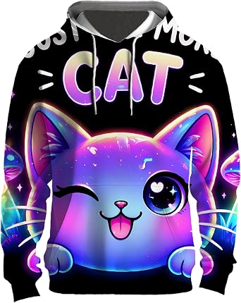 Fashiononly Cute Kawaii Neon Funny Cat Pullover Hoodie Men Women Unisex glowing aesthetic gift idea