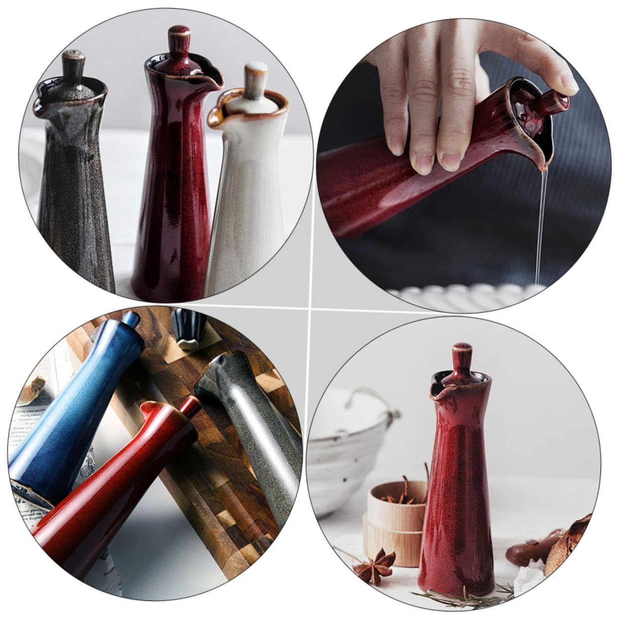 Bottiglia Olio Ceramica Rossa Multiuso Finitura Liscia, Contenitore per Condimenti per Casa e Picnic, Dispenser Versatile per Olio e Aceto