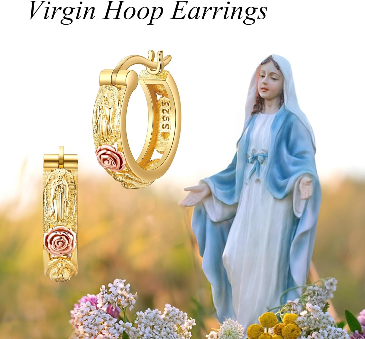 Virgin Mary Earrings Sterling Silver Virgin Mary Hoop Earrings Our Lady of Guadalupe Earrings Catholic Jewelry Gift for Women