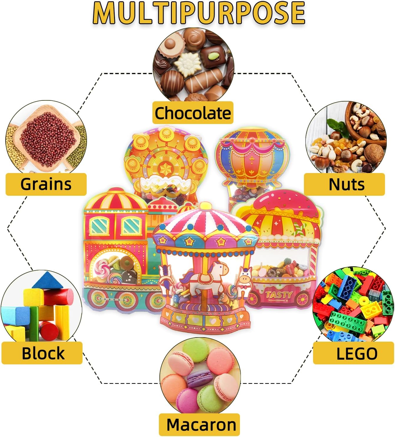 30PCS Carnival Party Gift Bags Circus Candy Goodie Bags Ferris wheel&carousel&Train&Snack cart&Hot air balloon Shape Party Favor Bag For Carnival Circus Theme Birthday Supplies Present Packing Storage - Image 6