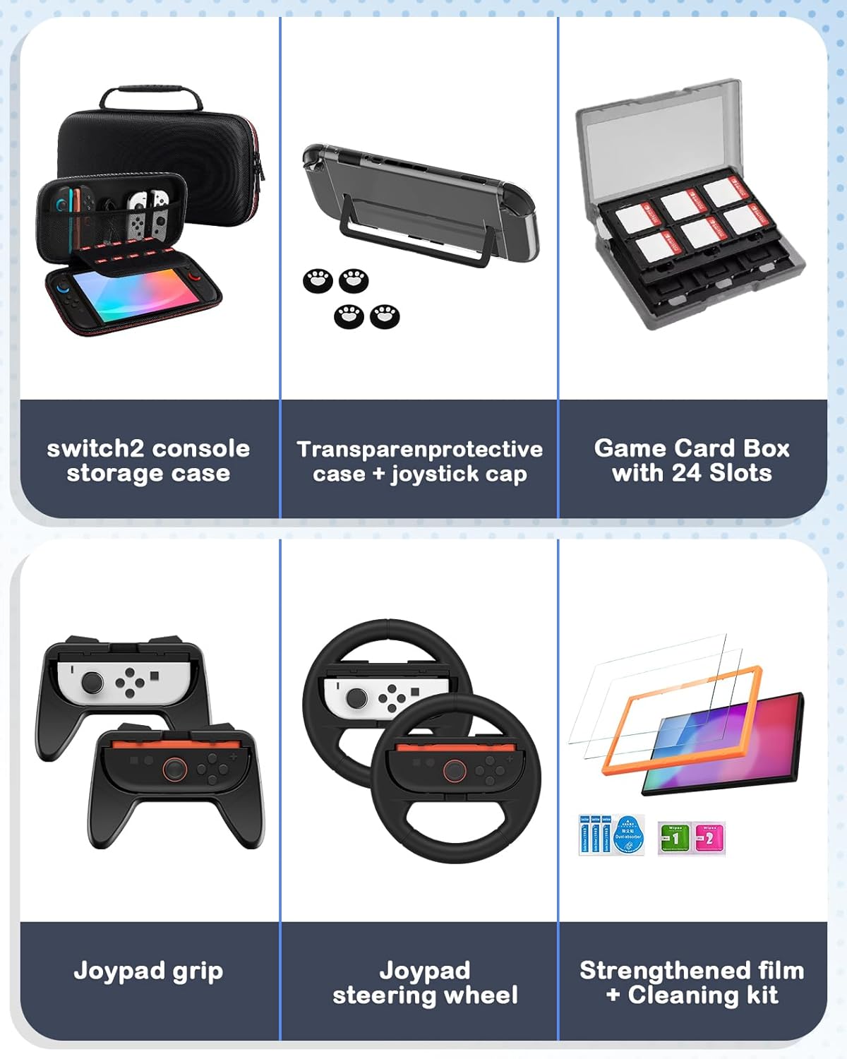 Accessories Bundle for Nintendo Switch 2 Carrying Case for Switch 2 Games: Protective Case Screen Protectors Steering Wheel Controller Dockable Console Protective Cover Shell Game Card Storage 16-in-1 3 71rTobd5MPL. SL1500