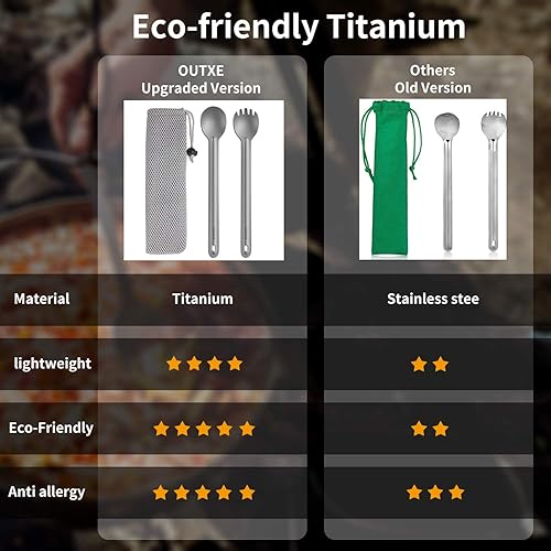 Miniatura 6 de OUTXE Spork y Cuchara de Mango Largo de Titanio, Juego de Camping de 8.7 Pulgadas