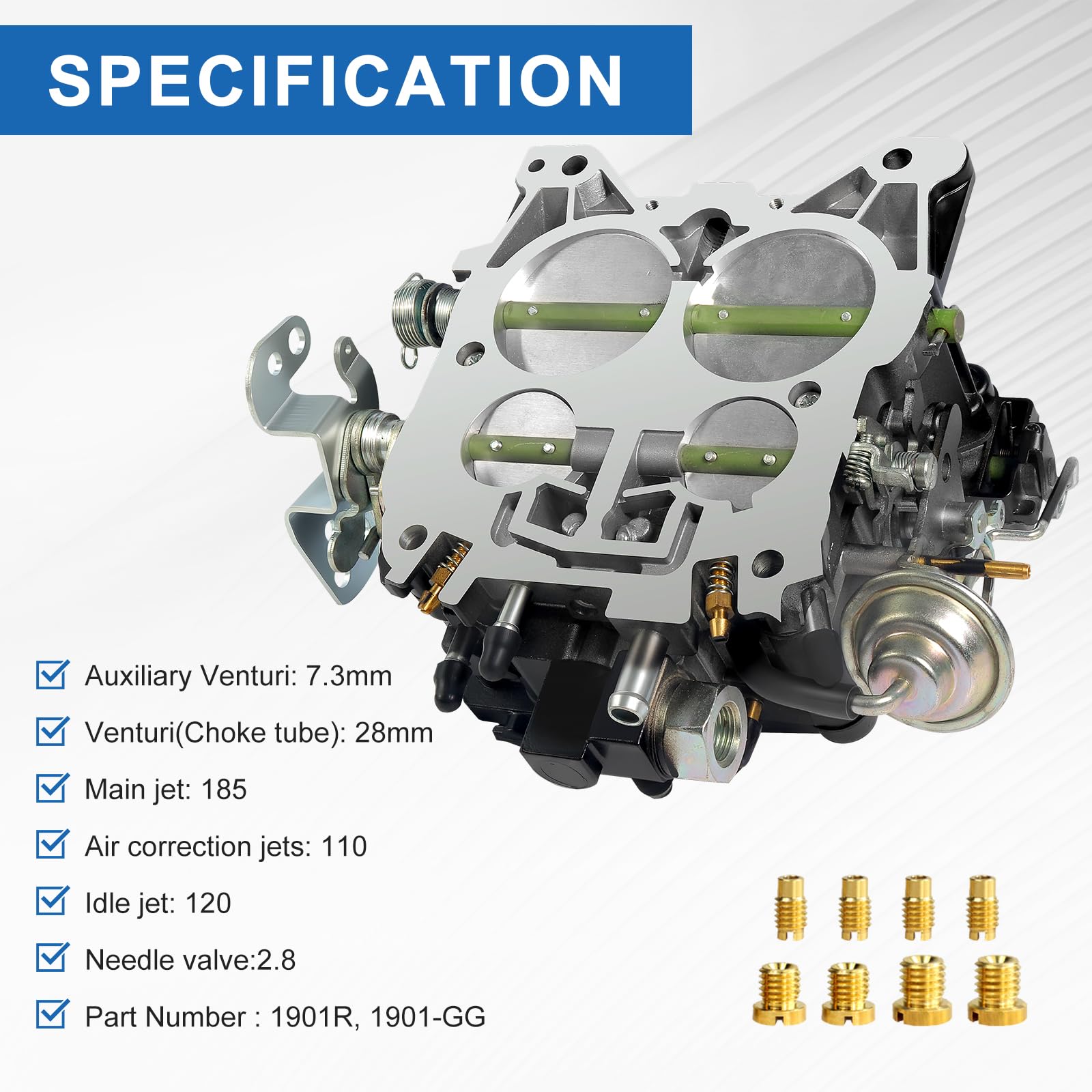 Carburador Rochester Quadrajet de 4 barriles para 1901R GMC Chevy Carb 1966-1973 350 327 427 Motores V8 de bloque grande y pequeño, 1901-GG 4BBL Carb 4MV con estrangulamiento manual desacoplado