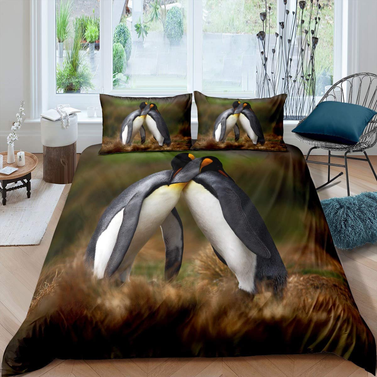 Set Biancheria Da Letto Bambini Con Pinguini 3D - Lenzuolo Con Angoli, Lenzuolo Piano E 2 Federe - Divertente Bianco E Nero - 3