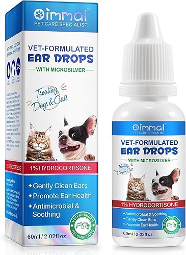 Gotas para el cuidado de oídos para gatos y perros, limpiador de oídos para perros con hidrocortisona al 1%, apoya la higiene y comodidad de los