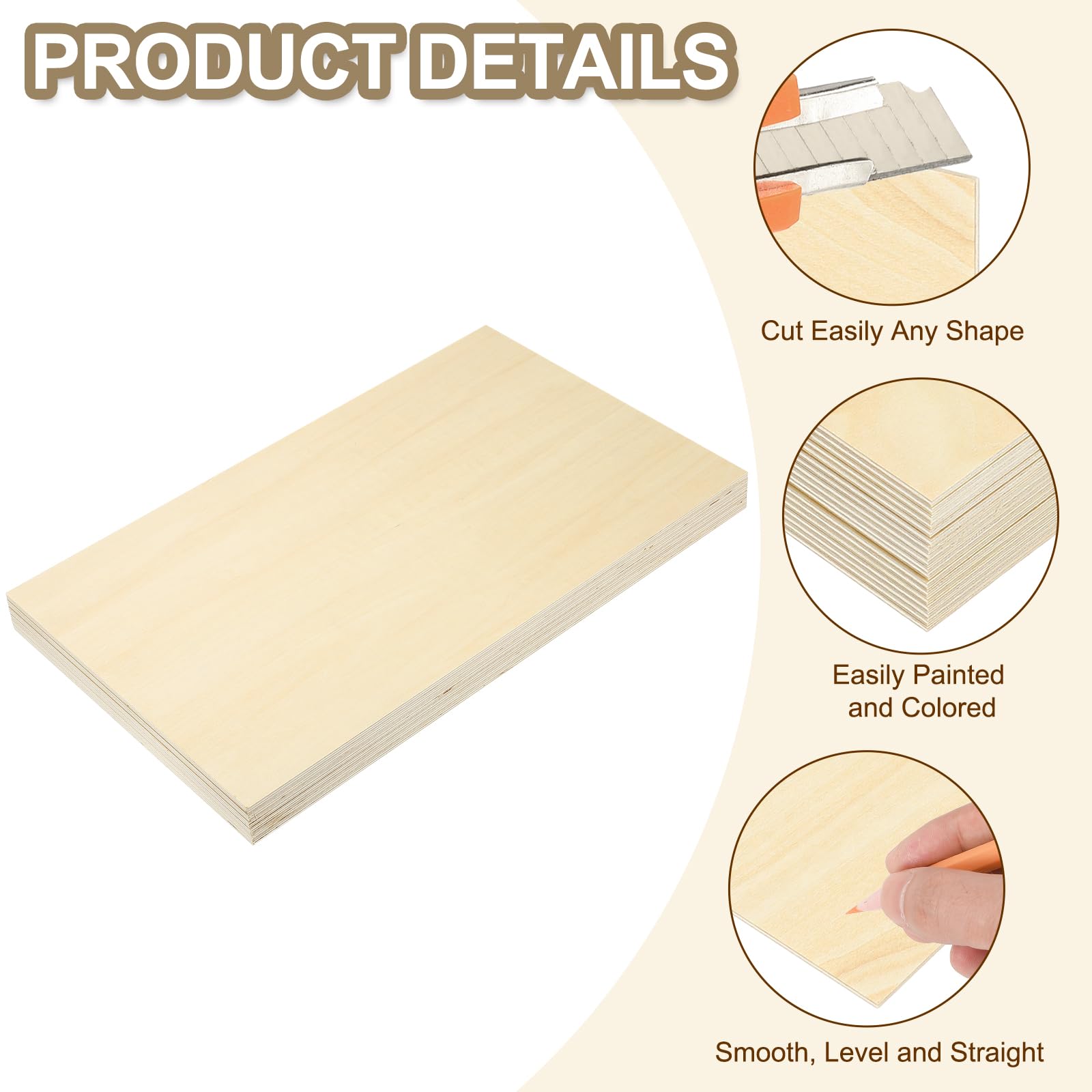 PATIKIL 12x24x1/4" Hojas De Tilo, 6 Pcs Hojas De Madera Contrachapada De 6mm Tablero De Madera De Balsa Sin Acabar Tableros De Madera Delgados Con Superficies Lisas