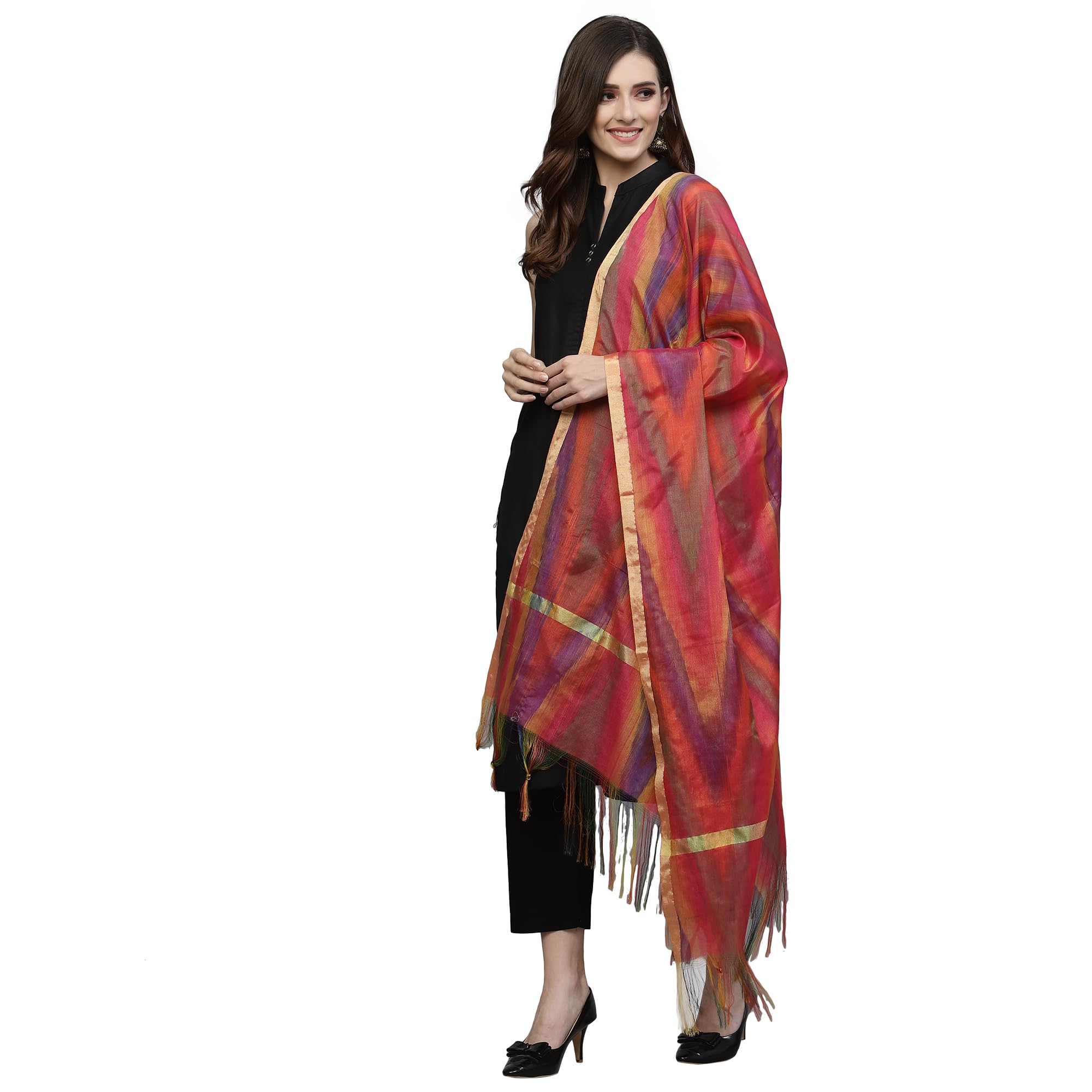 Stylum Women's Self Design Silk Blend Dupatta (Pinktola_Pink)